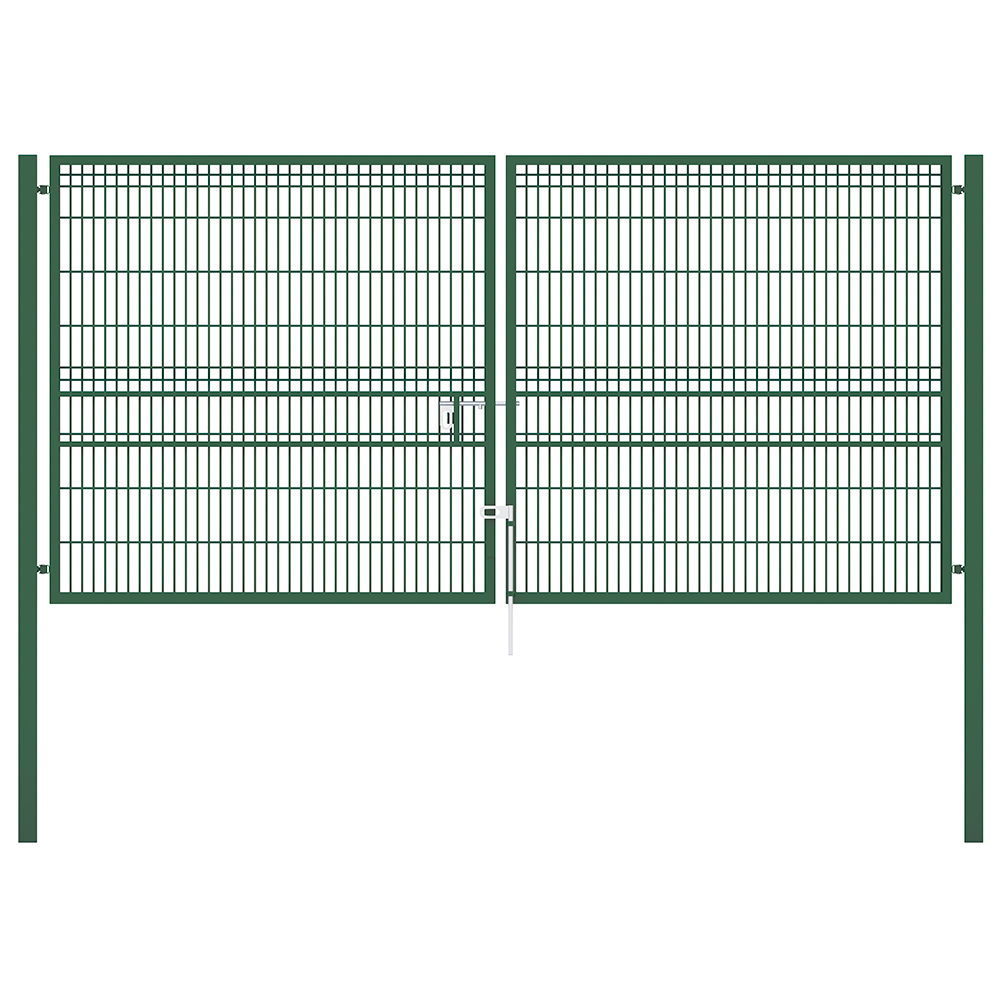 Ворота со сварной сеткой 3D H 1,7м L 4,0м в полимерном (ППК) покрытии, цвет - зеленый мох (RAL 6005)